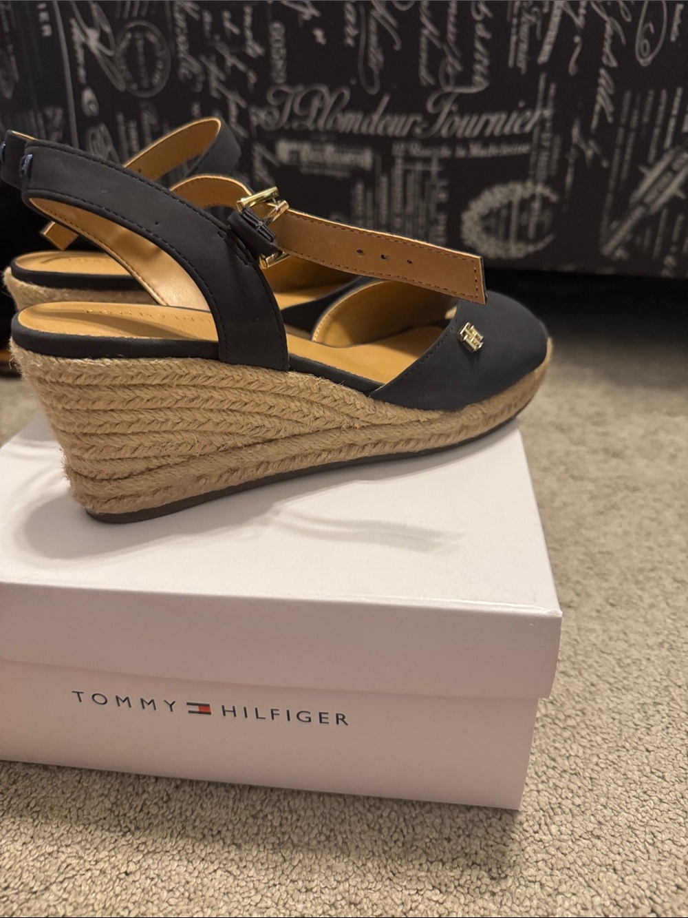 Tommy Hilfiger Navy Espadrille Wedge Sandals with Ankle Strap - Picture 8 of 12
